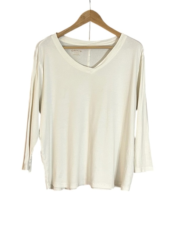 Orvis Tops - Orvis White 100% Cotton V-Neck Long Sleeve Tee Womens XL Casual Basic